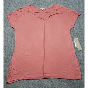 Joan Vass Casual Top Womens XL Pink Short Sleeve Cap V Neck Rayon Minimalist New